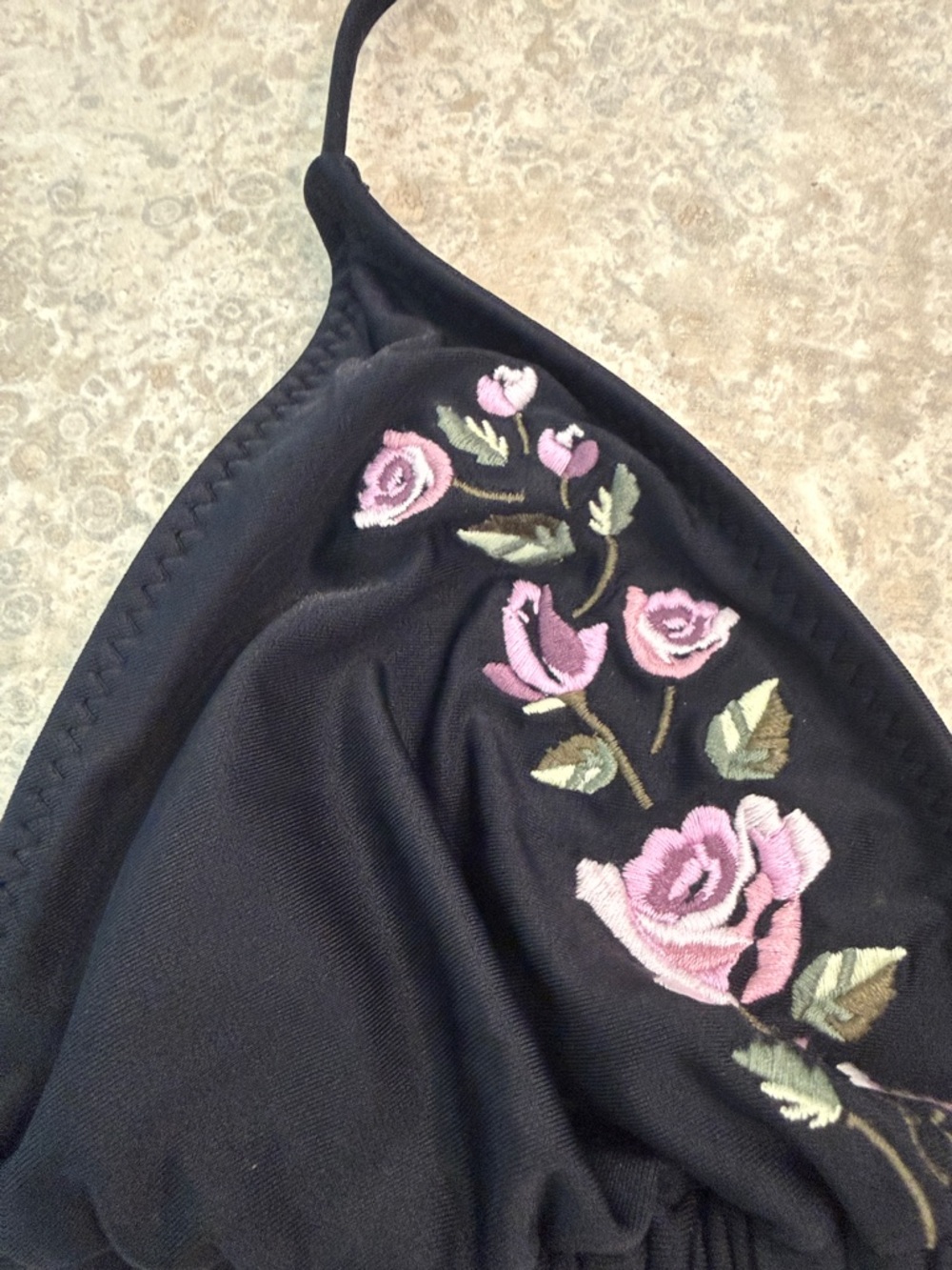 Mossimo Black Floral Embroidered Triangle Bikini Top - Picture 2 of 8